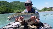Peter and Rainbow trout, May, Slovenia fly fishing